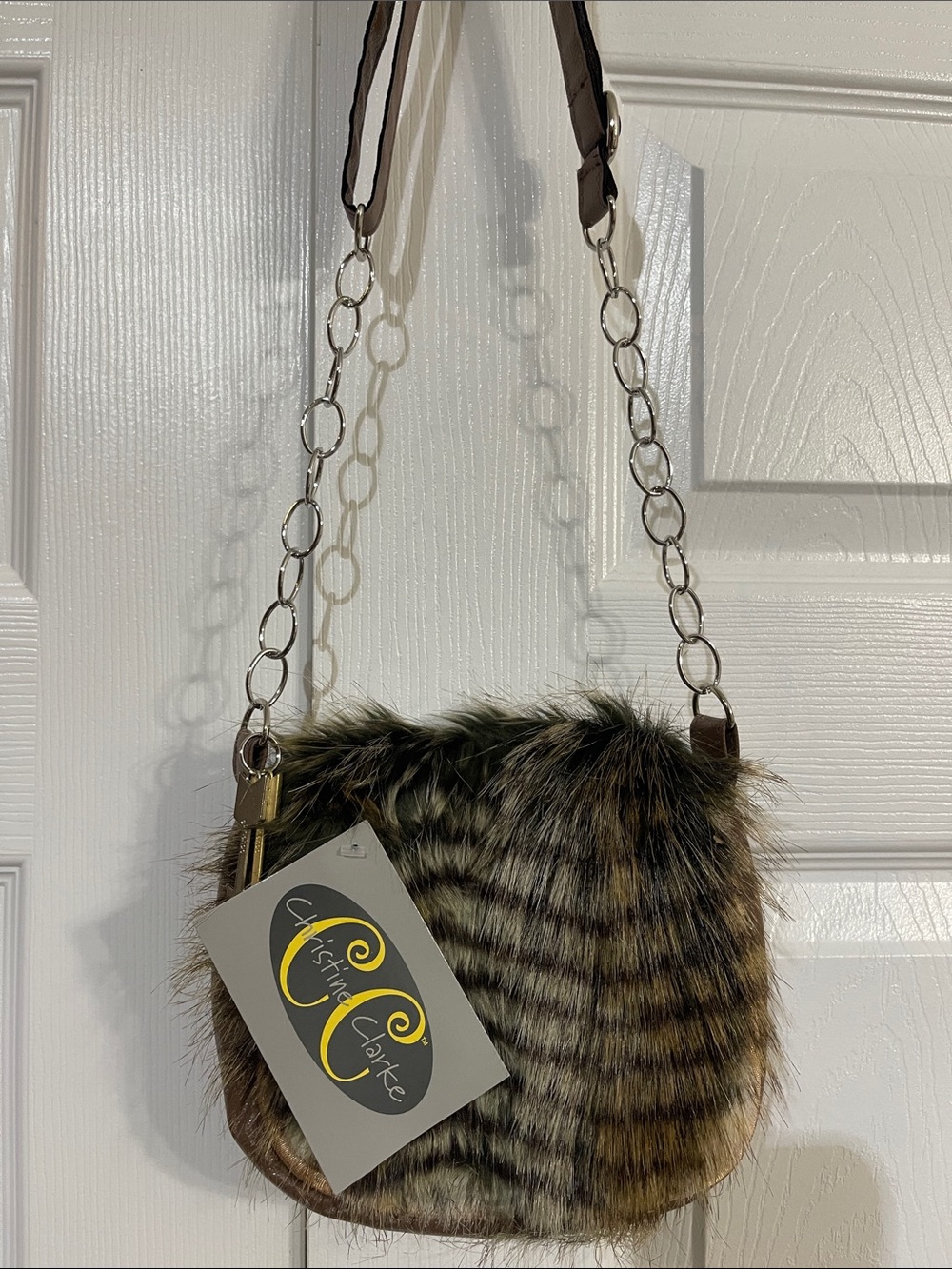 Faux Fur Crossbody Bag - Brown Striped